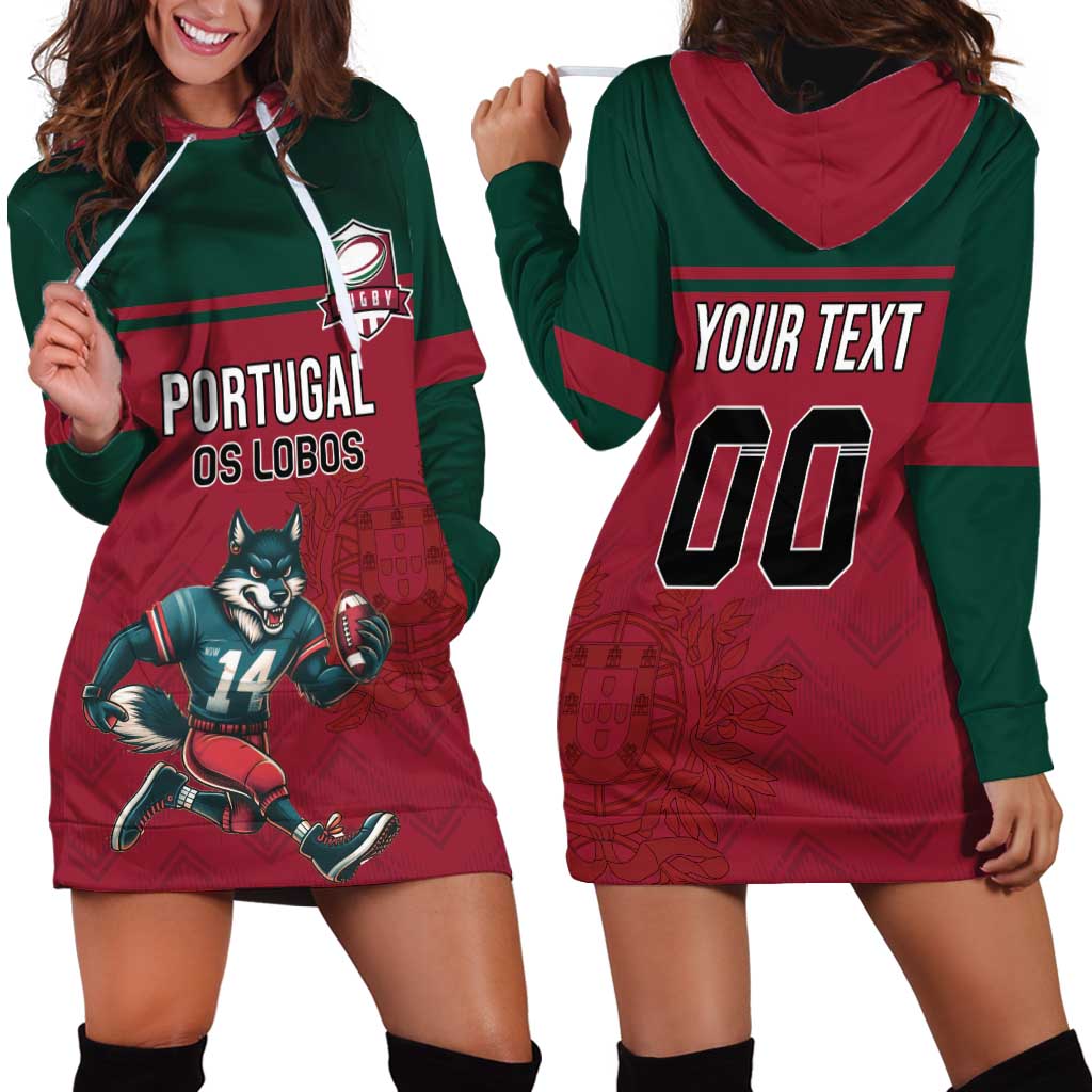 Custom Portugal Rugby Hoodie Dress Go Os Lobos Wolves Mascot