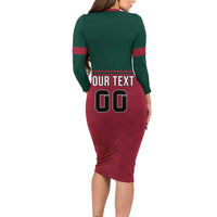 Custom Portugal Rugby Long Sleeve Bodycon Dress Go Os Lobos Wolves Mascot