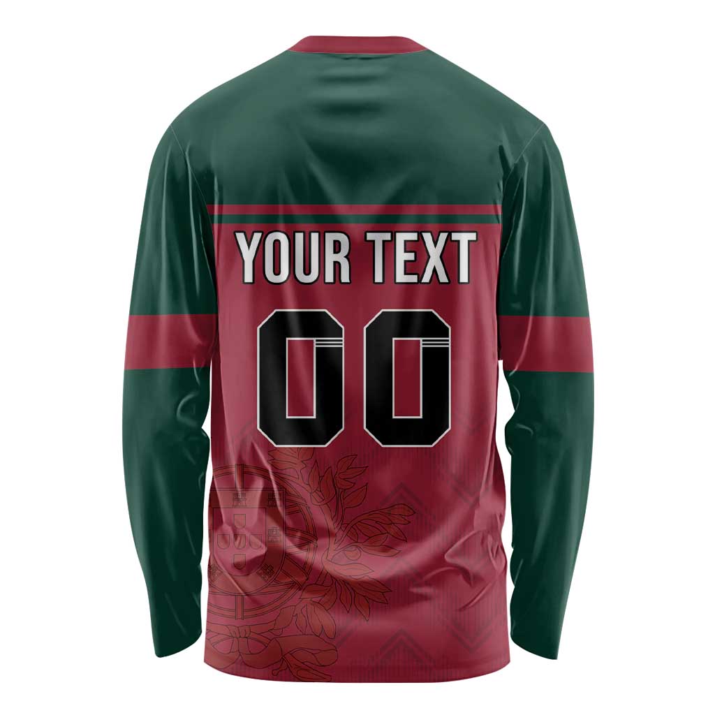 Custom Portugal Rugby Long Sleeve Shirt Go Os Lobos Wolves Mascot