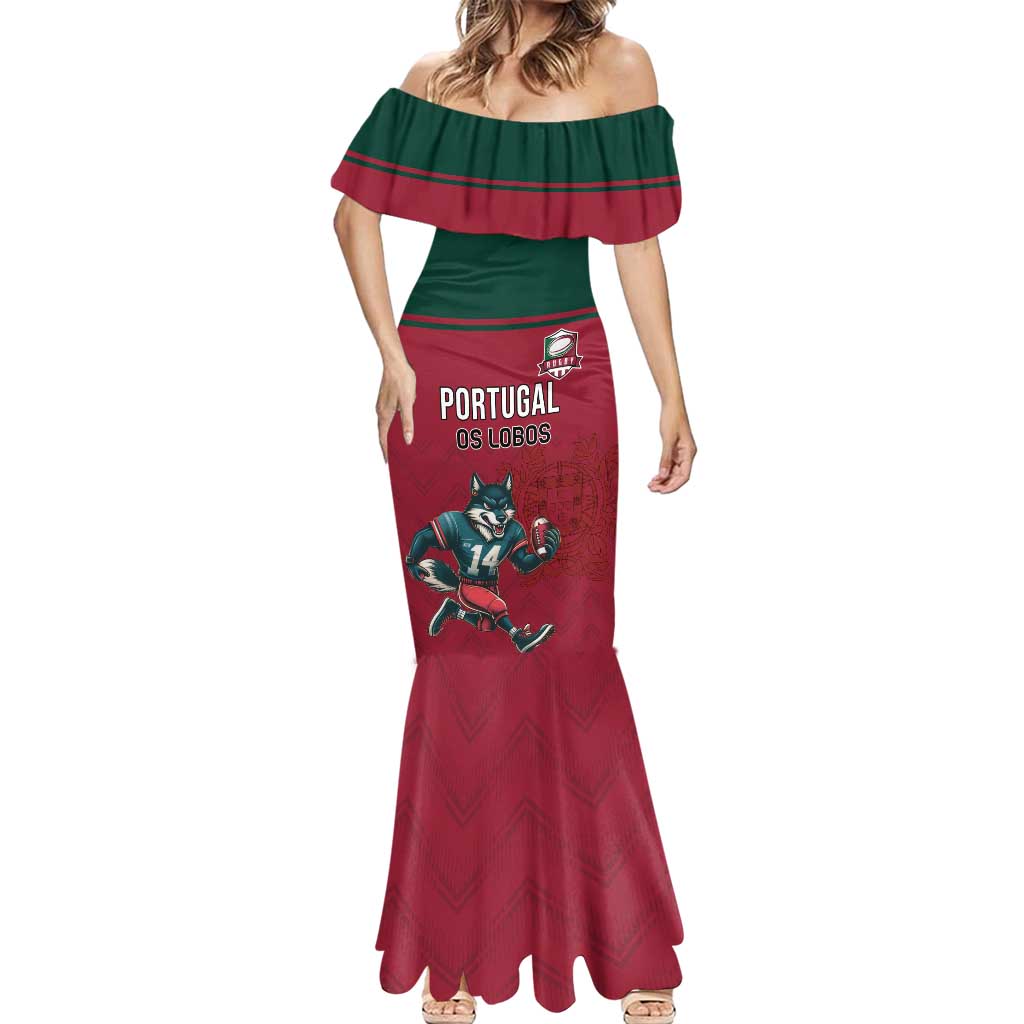 Custom Portugal Rugby Mermaid Dress Go Os Lobos Wolves Mascot