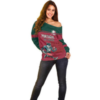 Custom Portugal Rugby Off Shoulder Sweater Go Os Lobos Wolves Mascot
