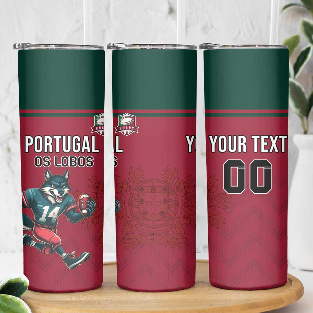 Custom Portugal Rugby Skinny Tumbler Go Os Lobos Wolves Mascot