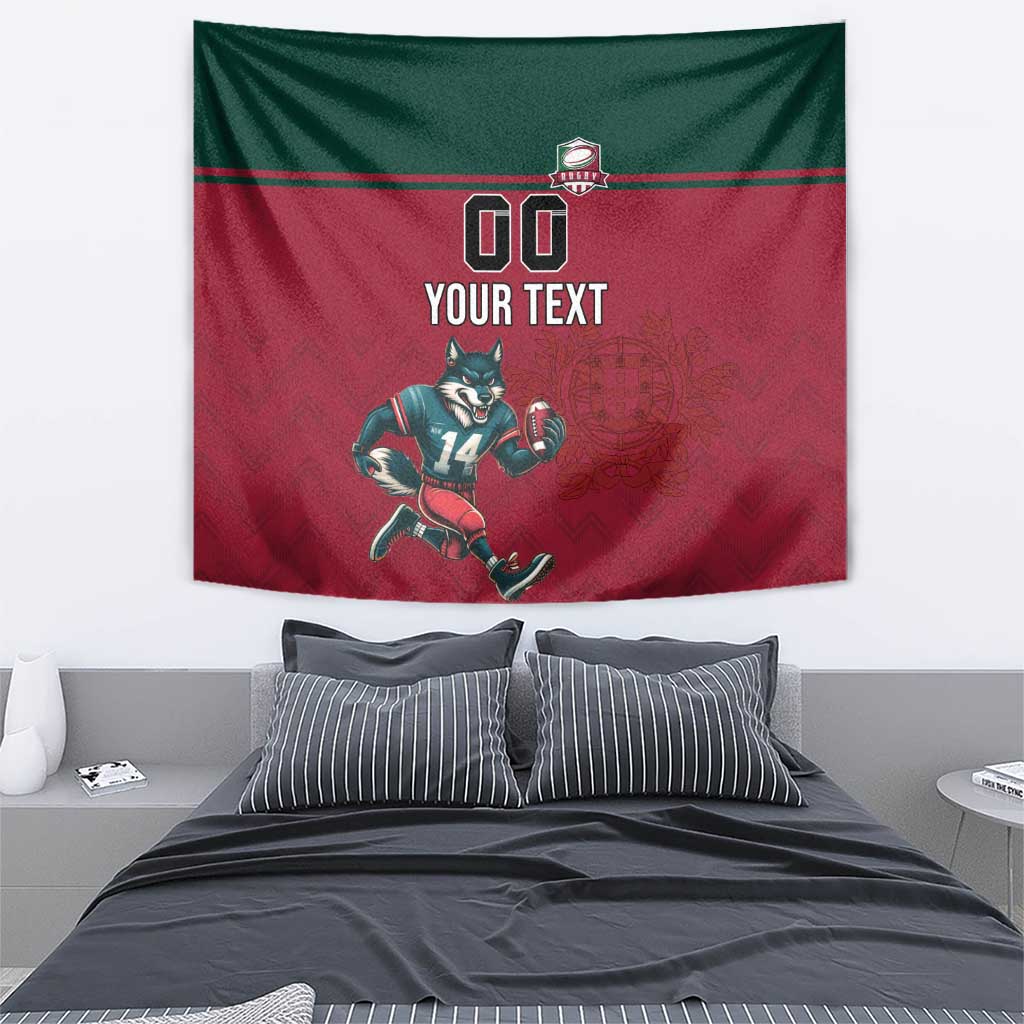 Custom Portugal Rugby Tapestry Go Os Lobos Wolves Mascot