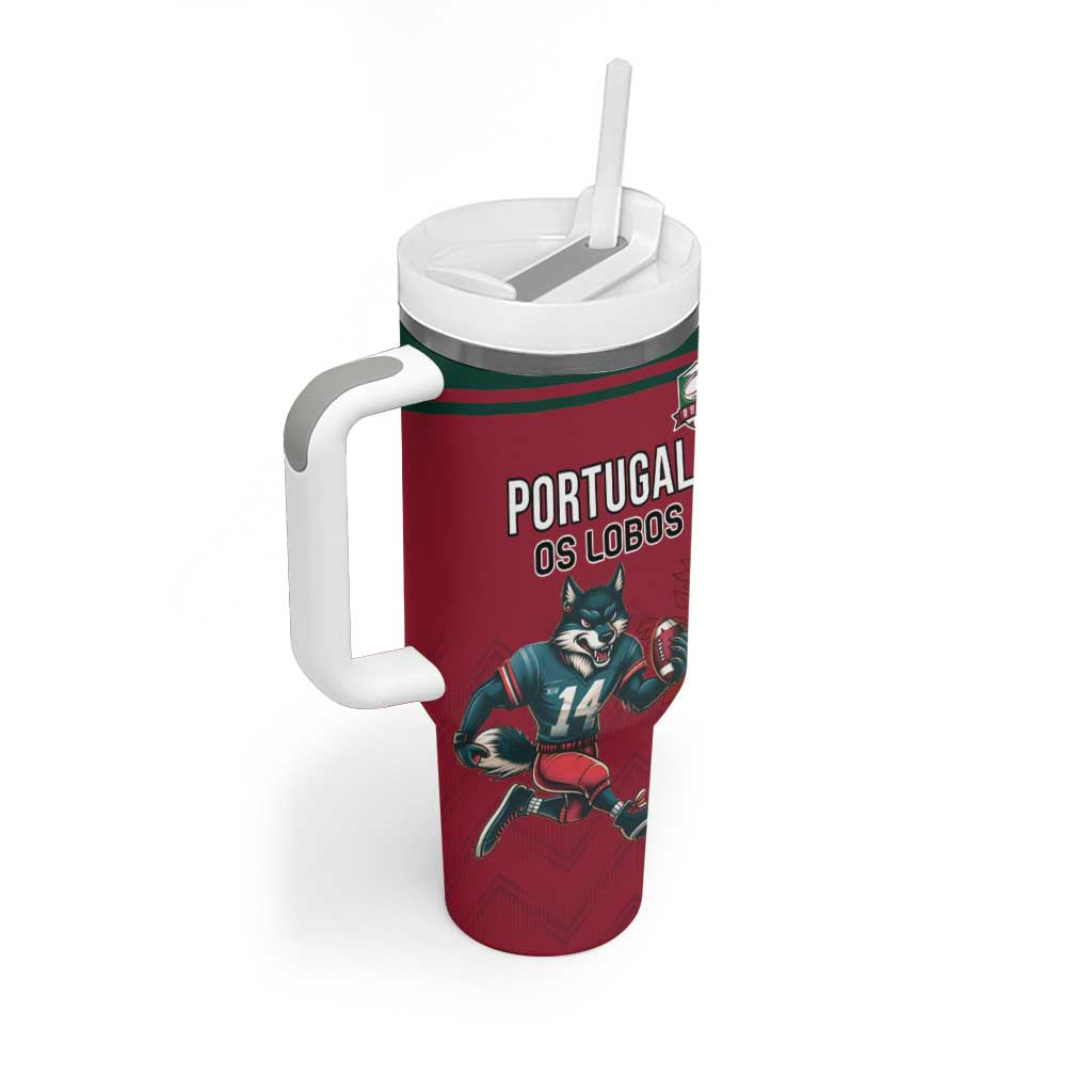 Custom Portugal Rugby Tumbler With Handle Go Os Lobos Wolves Mascot