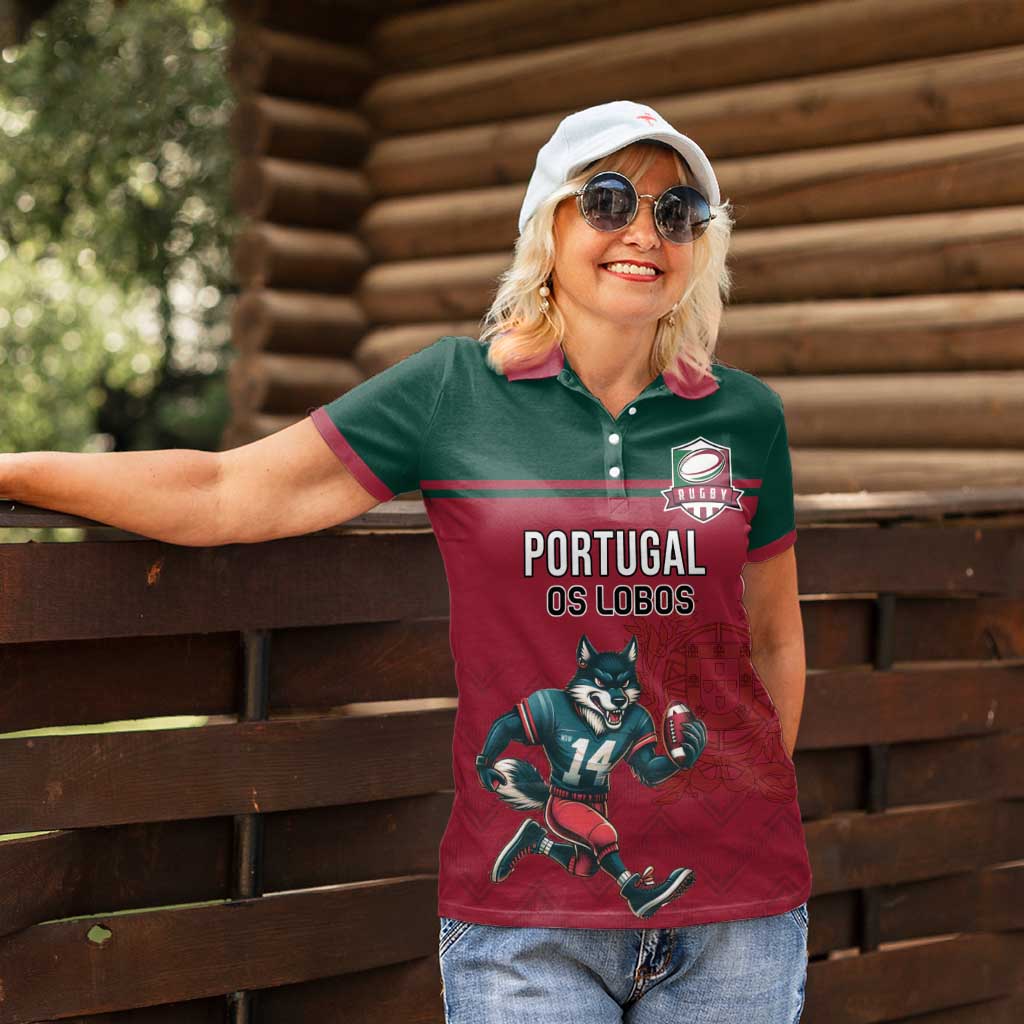Custom Portugal Rugby Women Polo Shirt Go Os Lobos Wolves Mascot - Wonder Print Shop