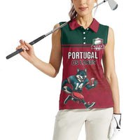 Custom Portugal Rugby Women Sleeveless Polo Shirt Go Os Lobos Wolves Mascot - Wonder Print Shop