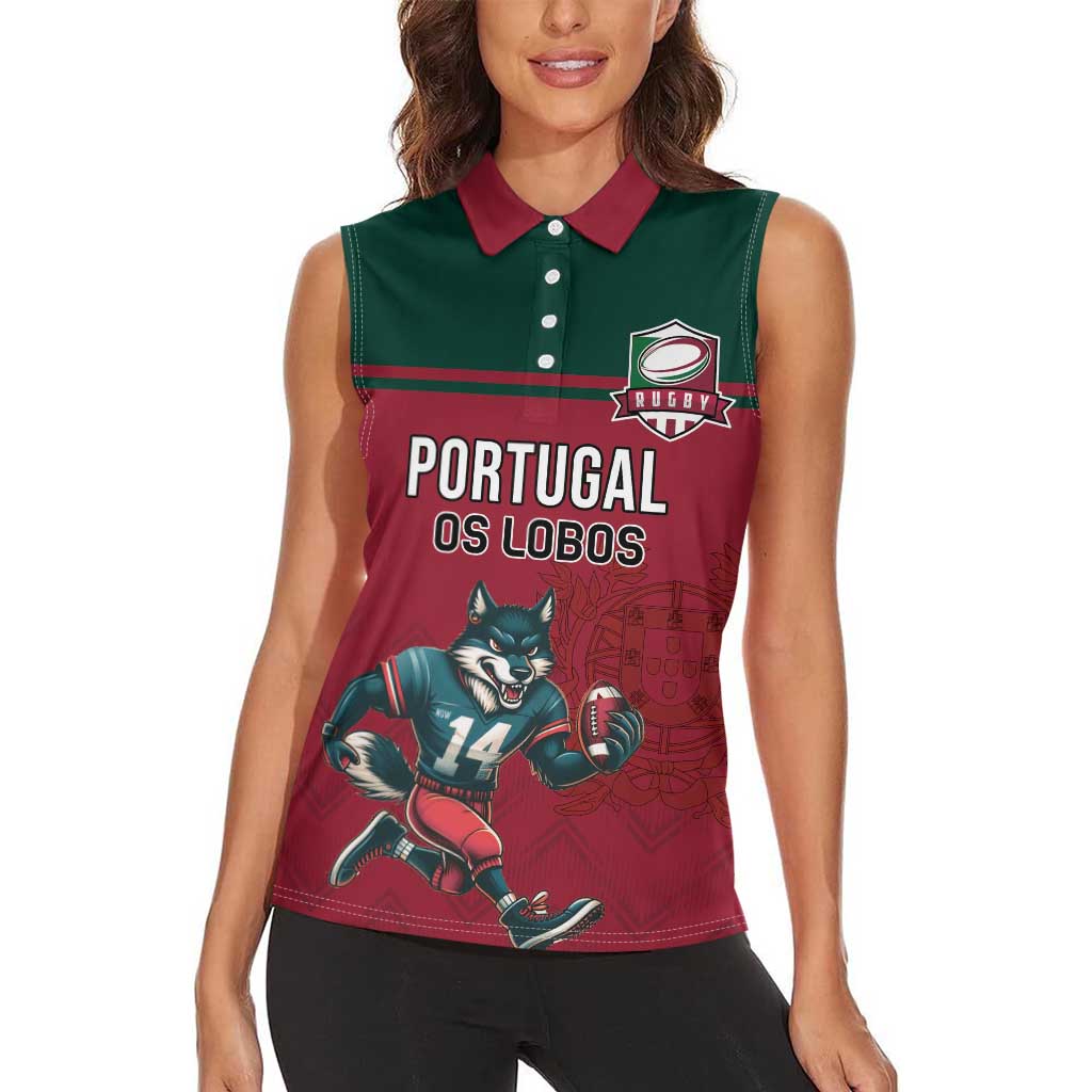 Custom Portugal Rugby Women Sleeveless Polo Shirt Go Os Lobos Wolves Mascot - Wonder Print Shop