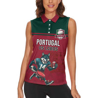 Custom Portugal Rugby Women Sleeveless Polo Shirt Go Os Lobos Wolves Mascot - Wonder Print Shop