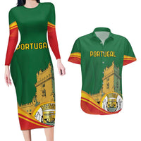 Personalized Portugal Belem Tower Couples Matching Long Sleeve Bodycon Dress and Hawaiian Shirt Mui Nobre e Sempre Leal