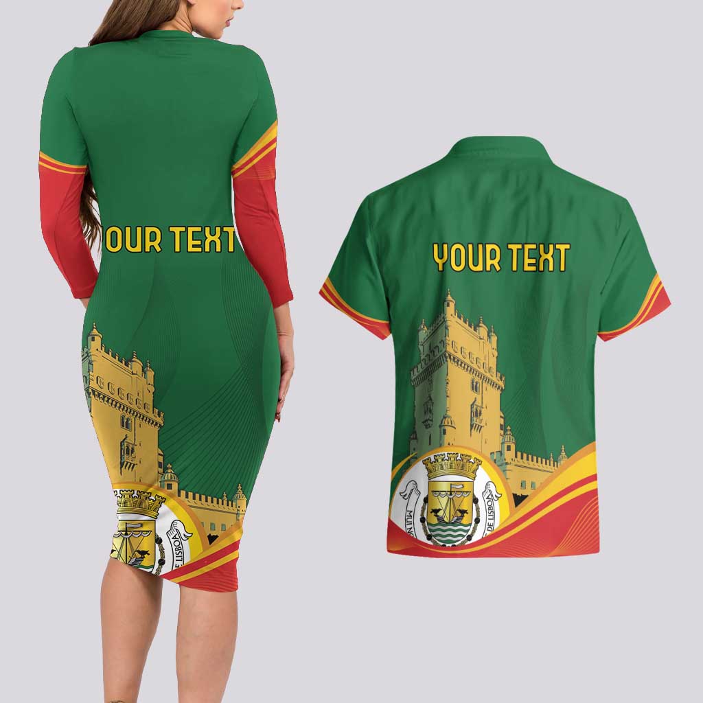 Personalized Portugal Belem Tower Couples Matching Long Sleeve Bodycon Dress and Hawaiian Shirt Mui Nobre e Sempre Leal