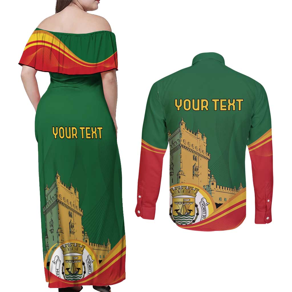 Personalized Portugal Belem Tower Couples Matching Off Shoulder Maxi Dress and Long Sleeve Button Shirt Mui Nobre e Sempre Leal