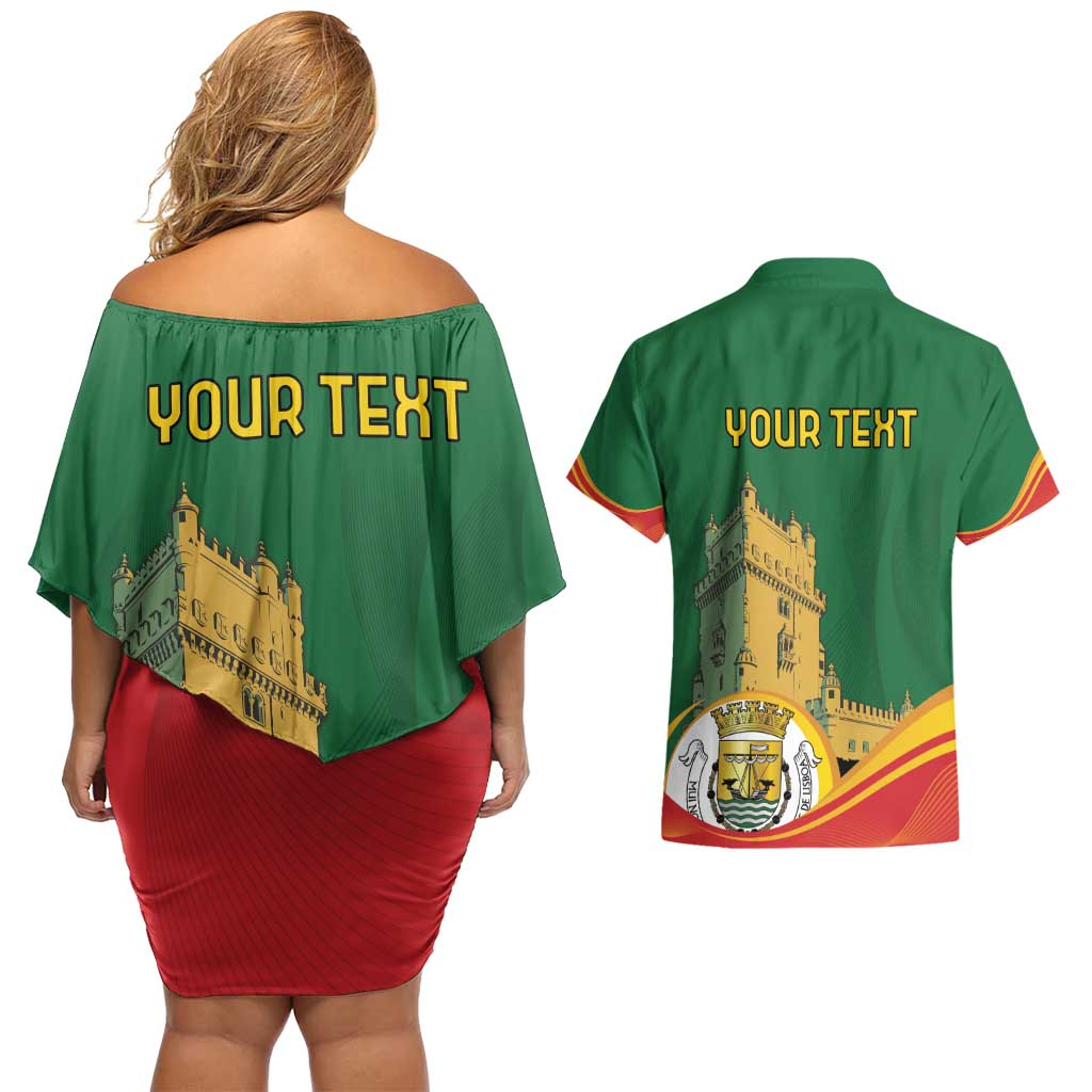 Personalized Portugal Belem Tower Couples Matching Off Shoulder Short Dress and Hawaiian Shirt Mui Nobre e Sempre Leal