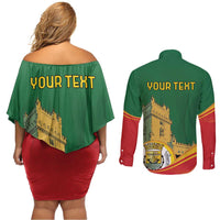 Personalized Portugal Belem Tower Couples Matching Off Shoulder Short Dress and Long Sleeve Button Shirt Mui Nobre e Sempre Leal