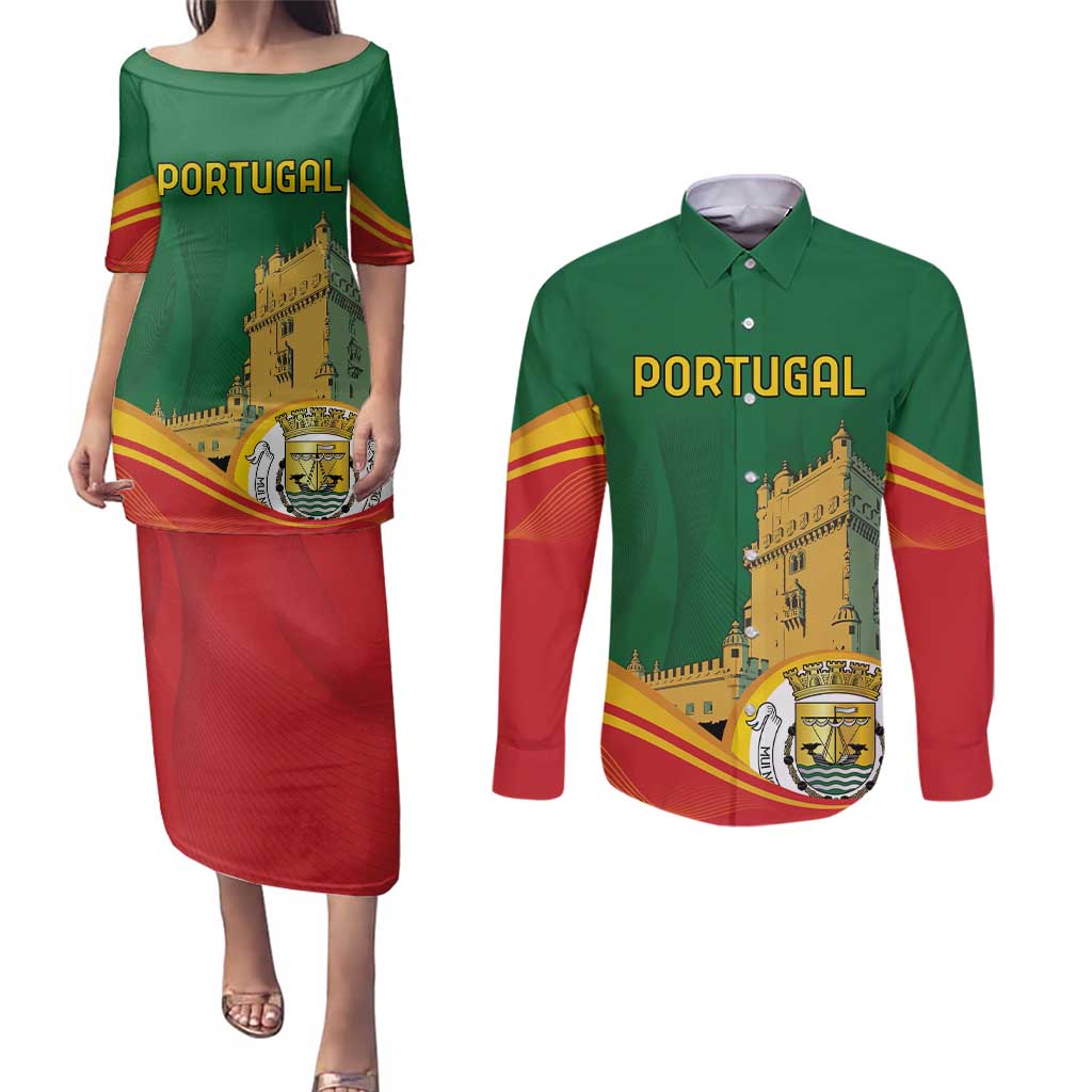 Personalized Portugal Belem Tower Couples Matching Puletasi and Long Sleeve Button Shirt Mui Nobre e Sempre Leal
