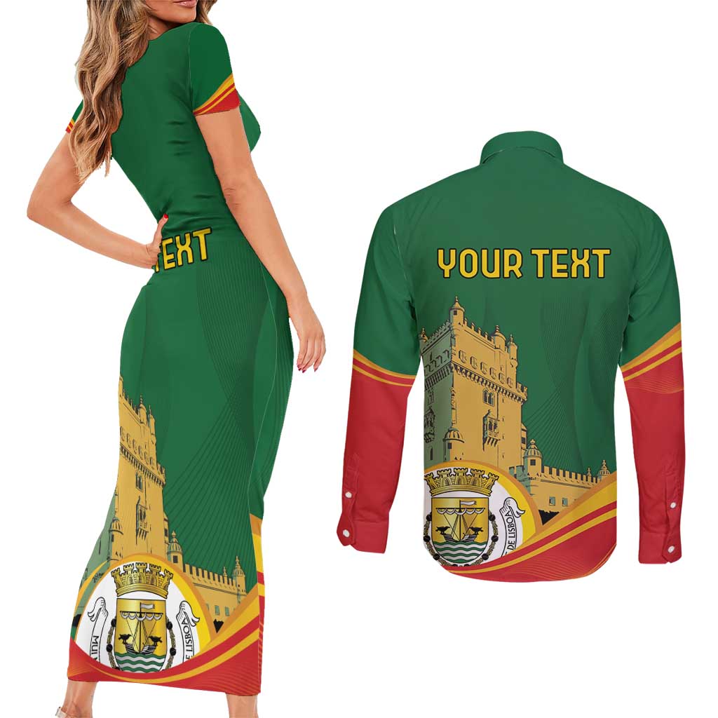 Personalized Portugal Belem Tower Couples Matching Short Sleeve Bodycon Dress and Long Sleeve Button Shirt Mui Nobre e Sempre Leal