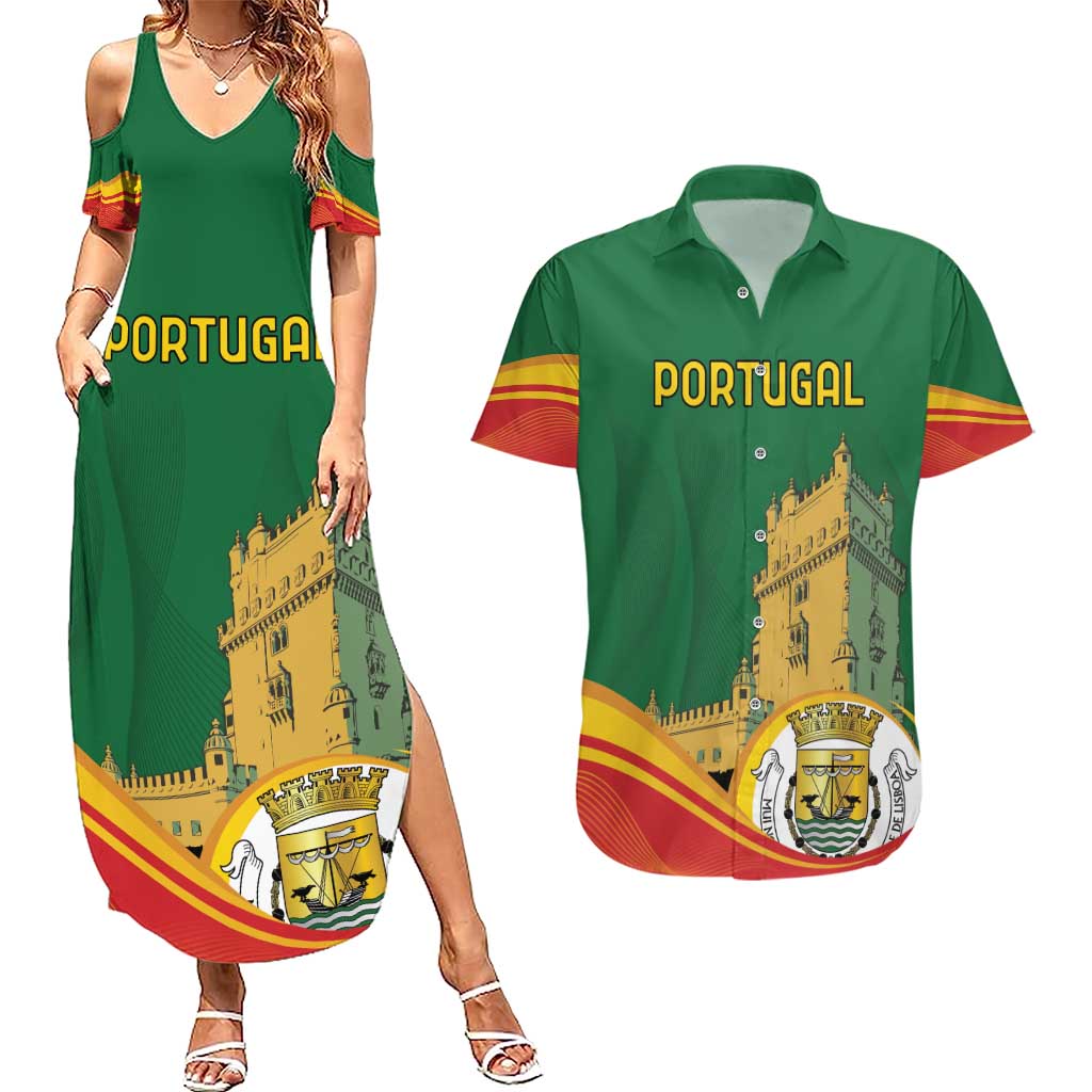 Personalized Portugal Belem Tower Couples Matching Summer Maxi Dress and Hawaiian Shirt Mui Nobre e Sempre Leal