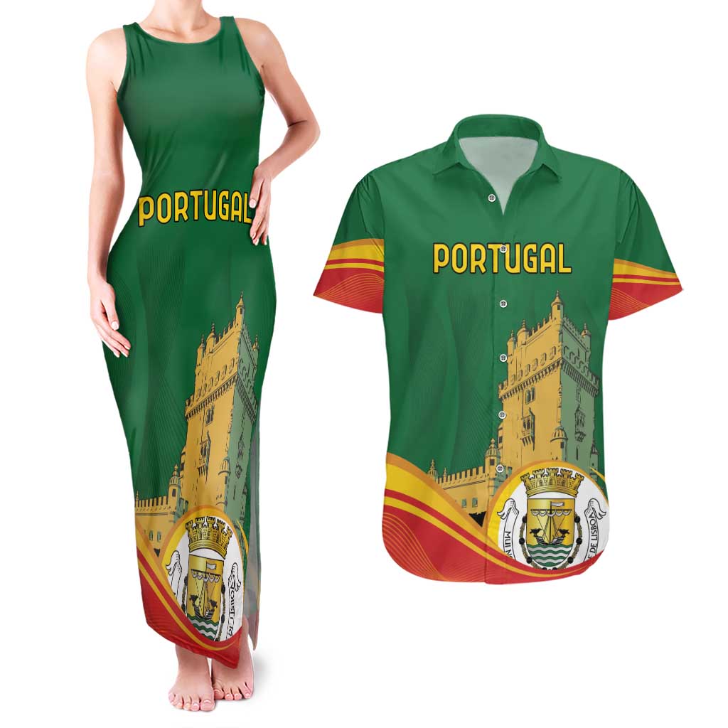Personalized Portugal Belem Tower Couples Matching Tank Maxi Dress and Hawaiian Shirt Mui Nobre e Sempre Leal