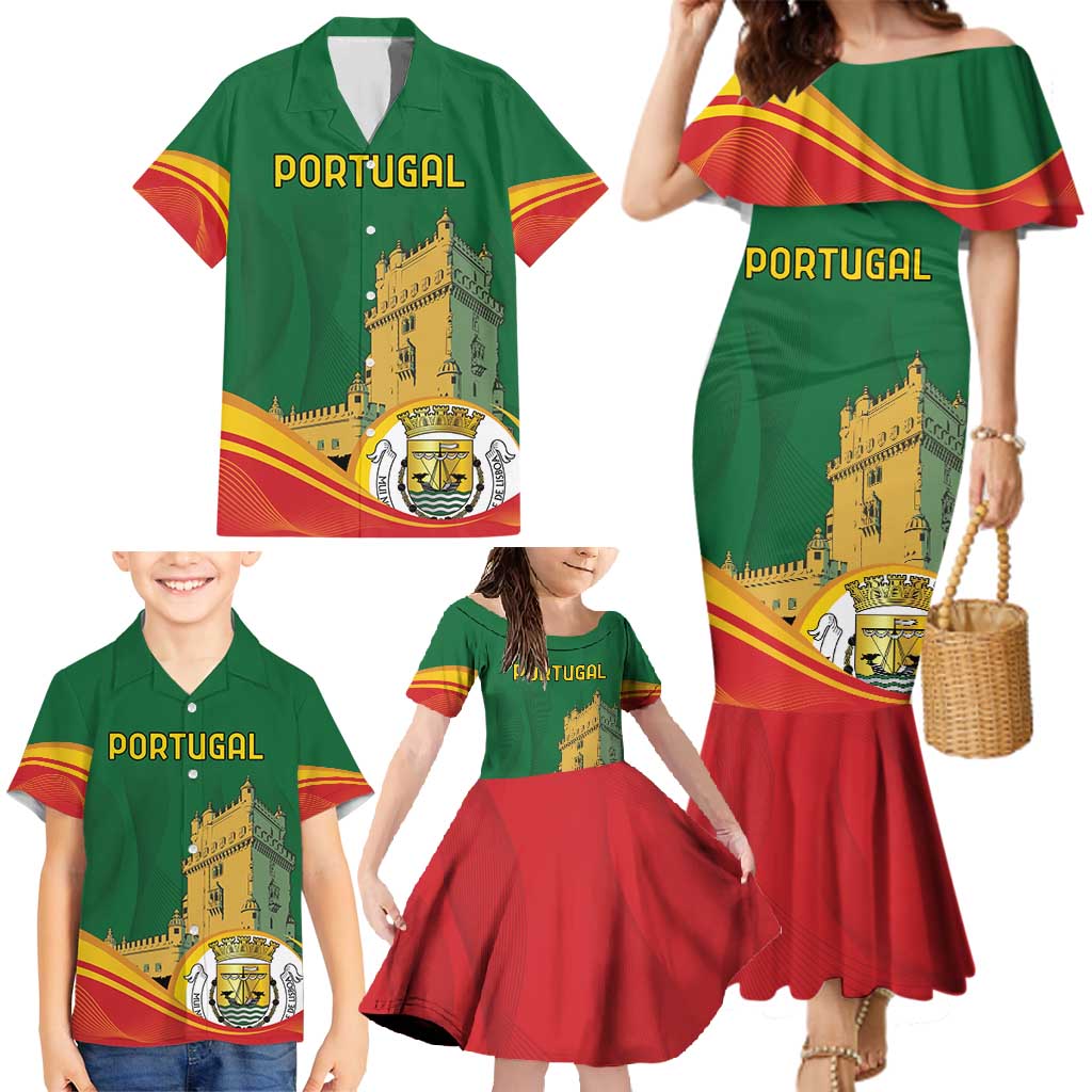 Personalized Portugal Belem Tower Family Matching Mermaid Dress and Hawaiian Shirt Mui Nobre e Sempre Leal