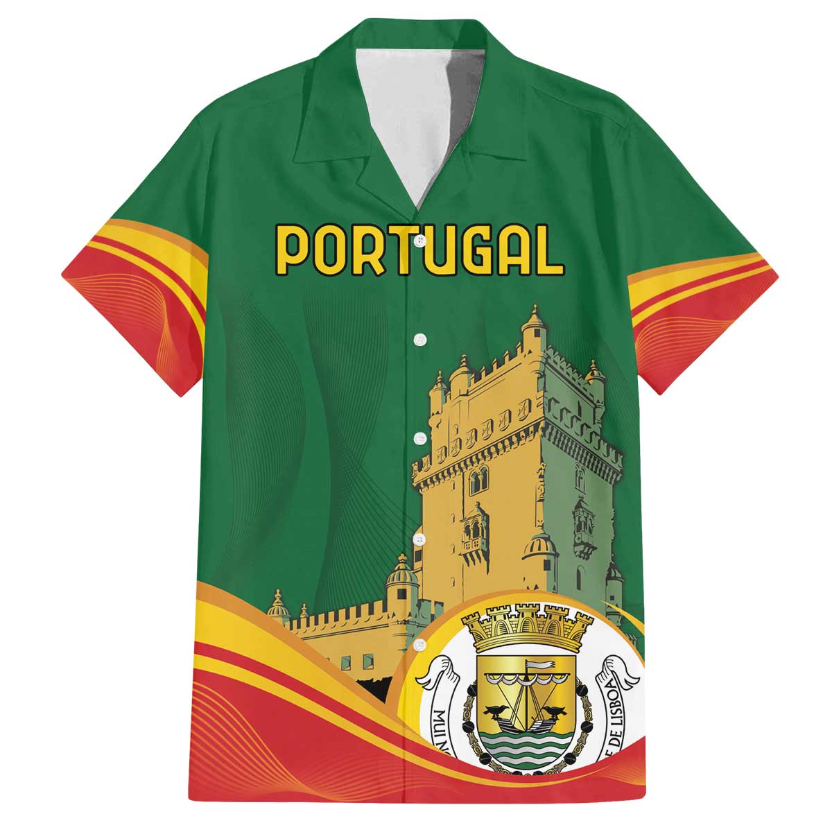 Personalized Portugal Belem Tower Family Matching Off The Shoulder Long Sleeve Dress and Hawaiian Shirt Mui Nobre e Sempre Leal