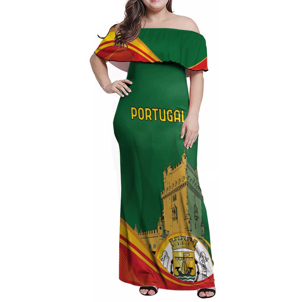 Personalized Portugal Belem Tower Family Matching Off Shoulder Maxi Dress and Hawaiian Shirt Mui Nobre e Sempre Leal