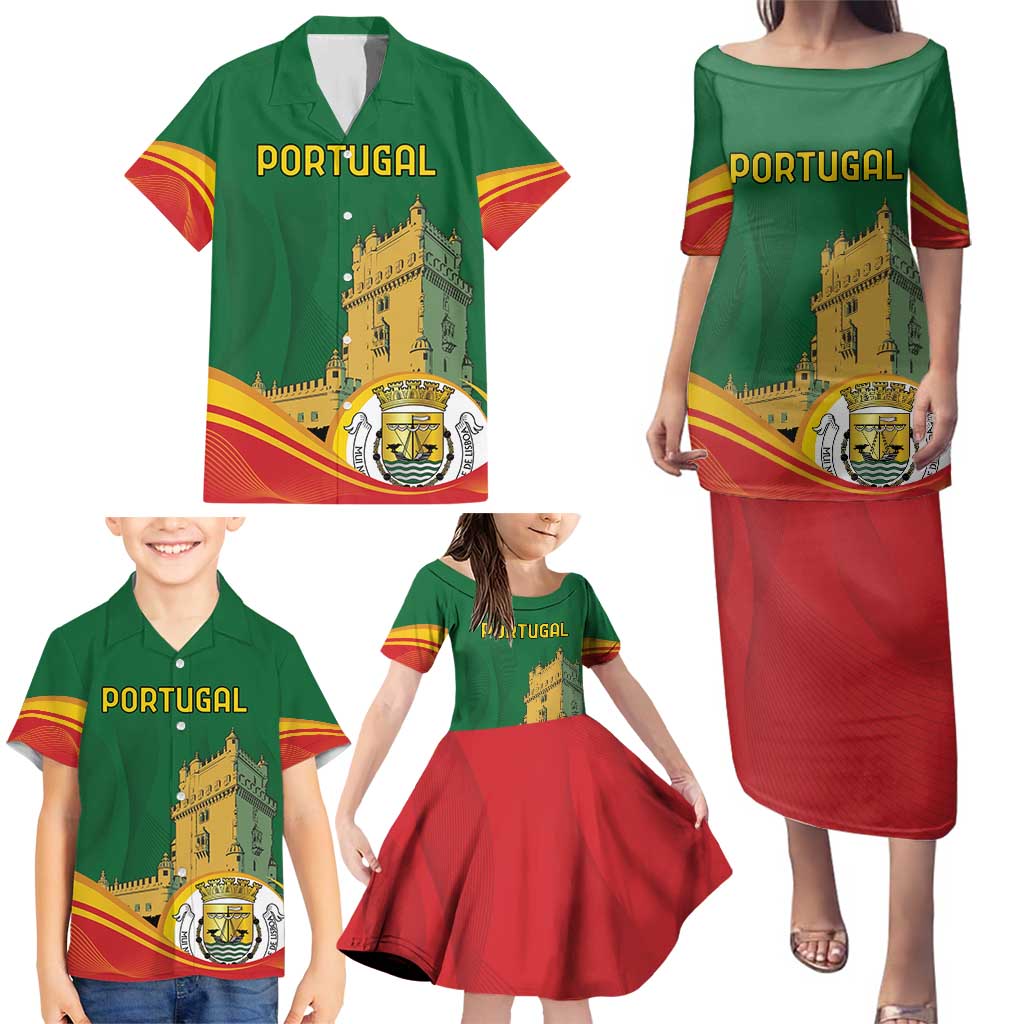 Personalized Portugal Belem Tower Family Matching Puletasi and Hawaiian Shirt Mui Nobre e Sempre Leal