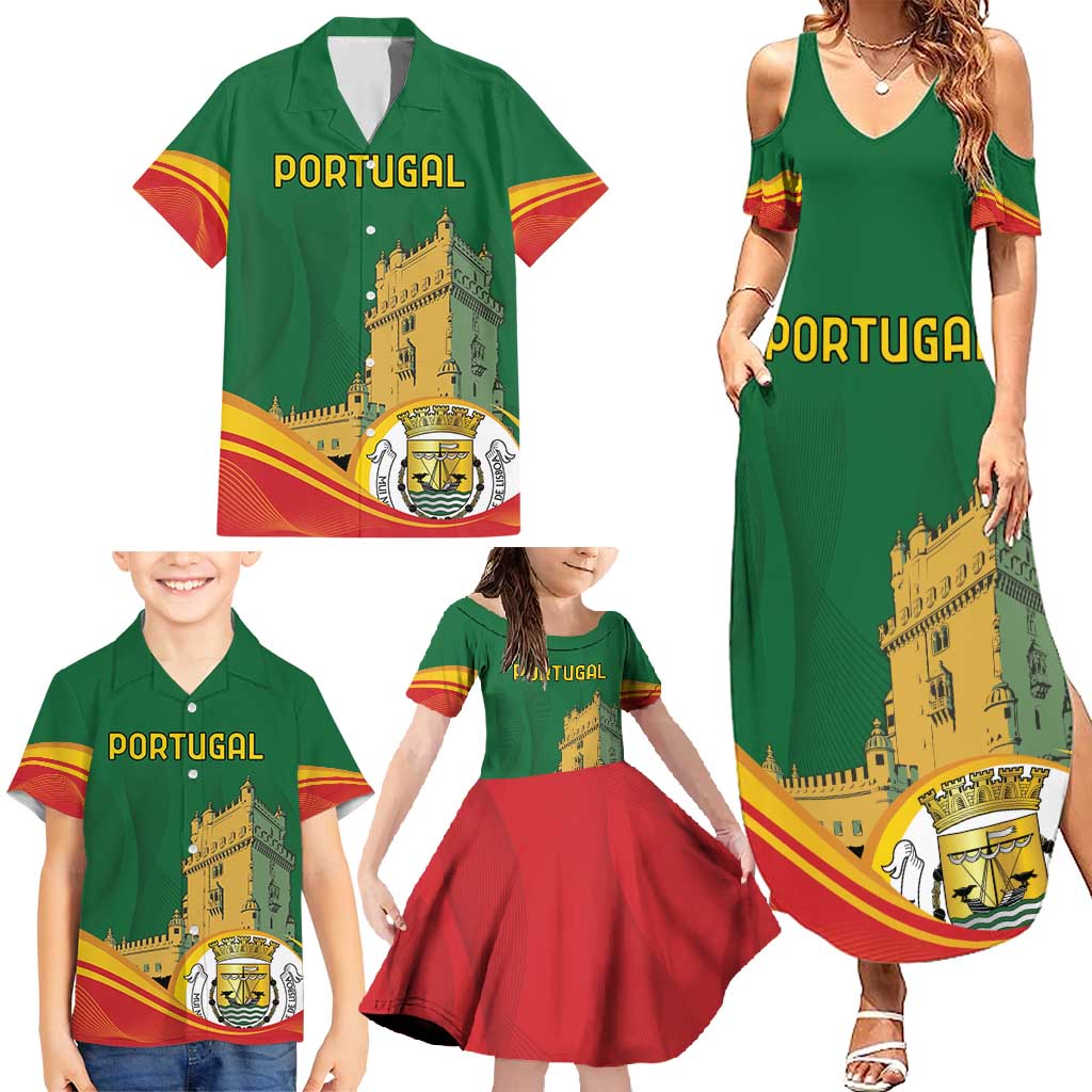 Personalized Portugal Belem Tower Family Matching Summer Maxi Dress and Hawaiian Shirt Mui Nobre e Sempre Leal