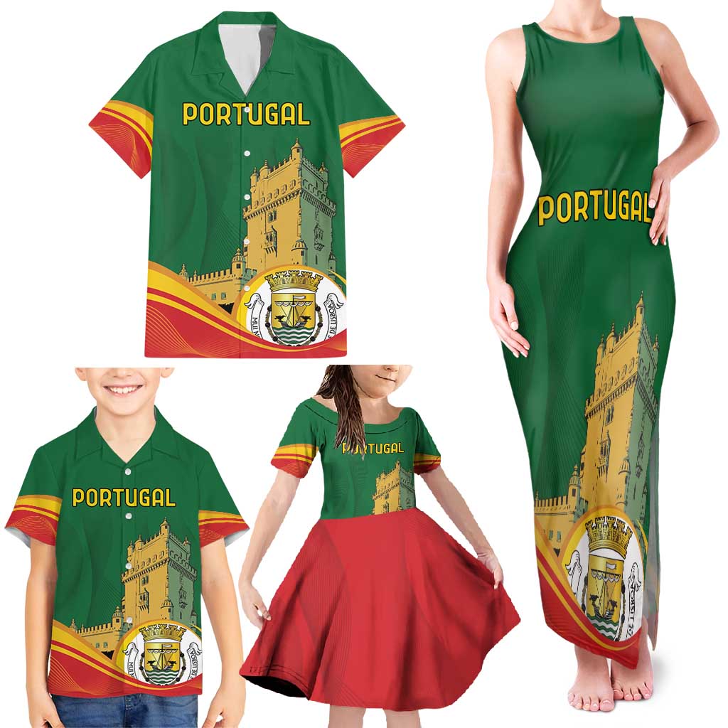 Personalized Portugal Belem Tower Family Matching Tank Maxi Dress and Hawaiian Shirt Mui Nobre e Sempre Leal