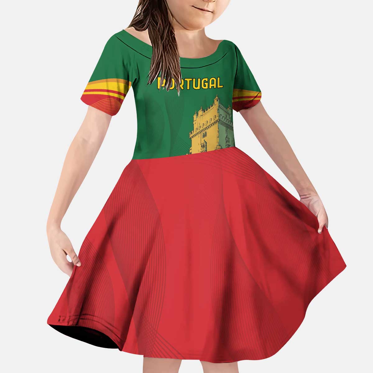 Personalized Portugal Belem Tower Kid Short Sleeve Dress Mui Nobre e Sempre Leal