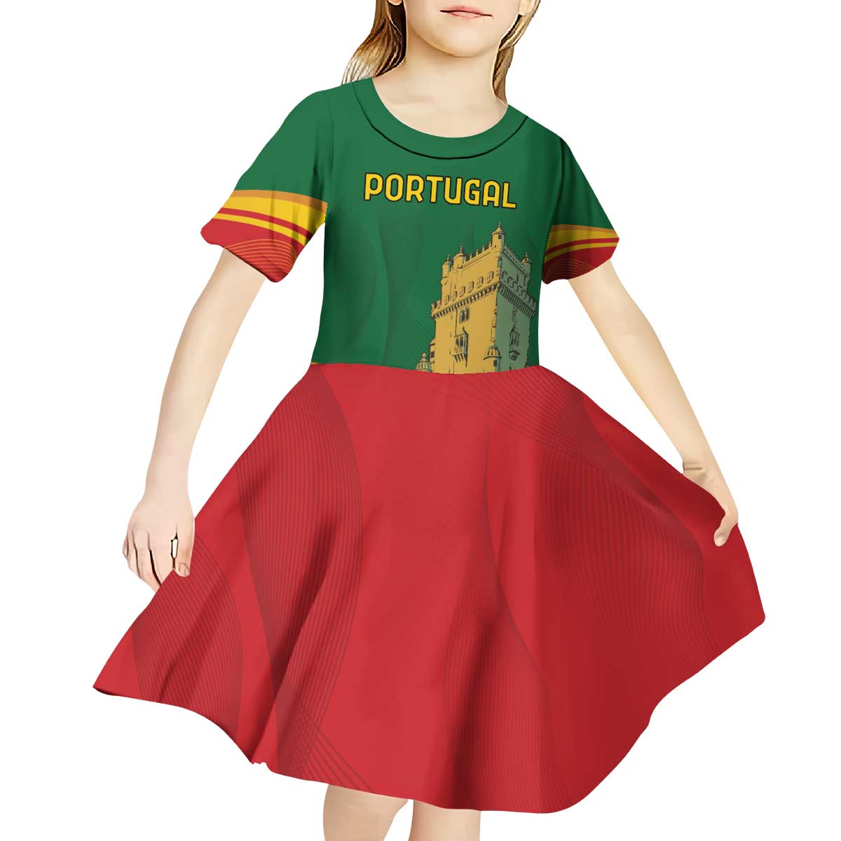 Personalized Portugal Belem Tower Kid Short Sleeve Dress Mui Nobre e Sempre Leal