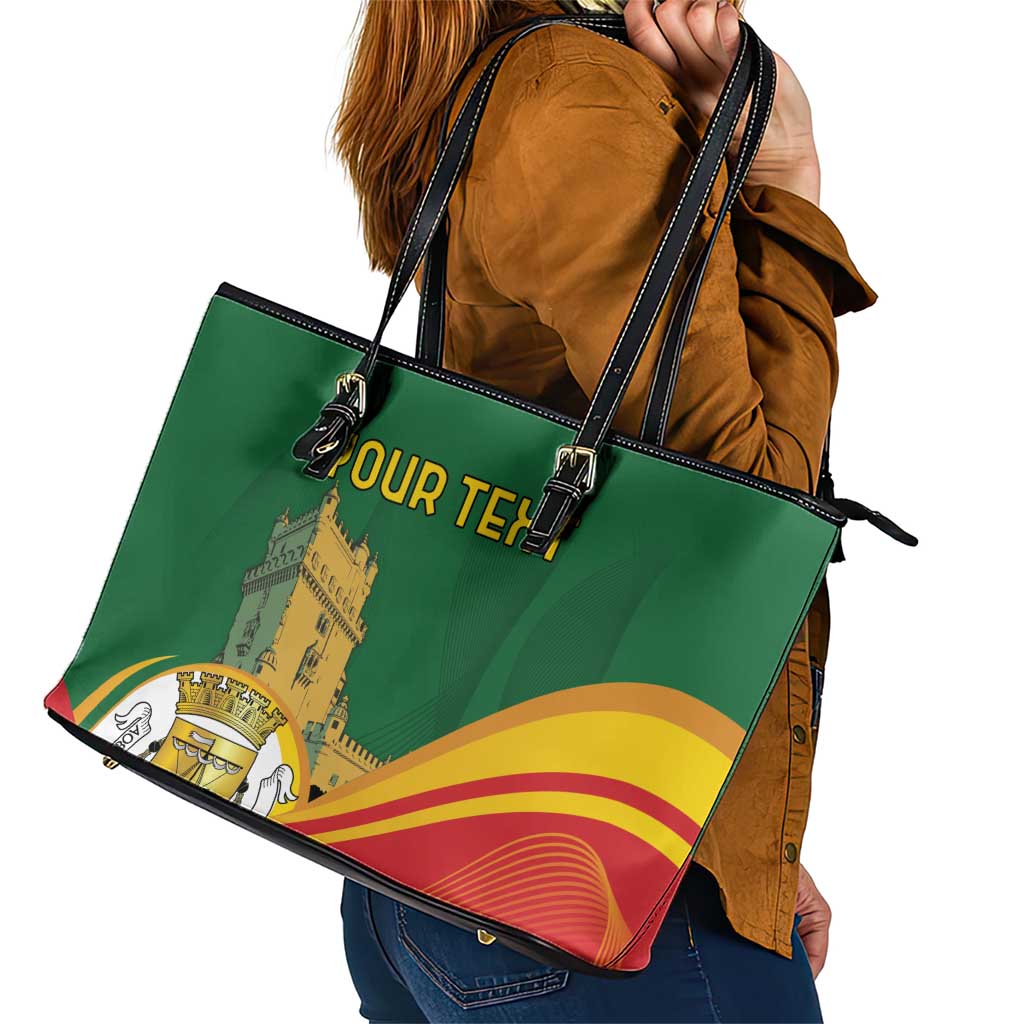 Personalized Portugal Belem Tower Leather Tote Bag Mui Nobre e Sempre Leal