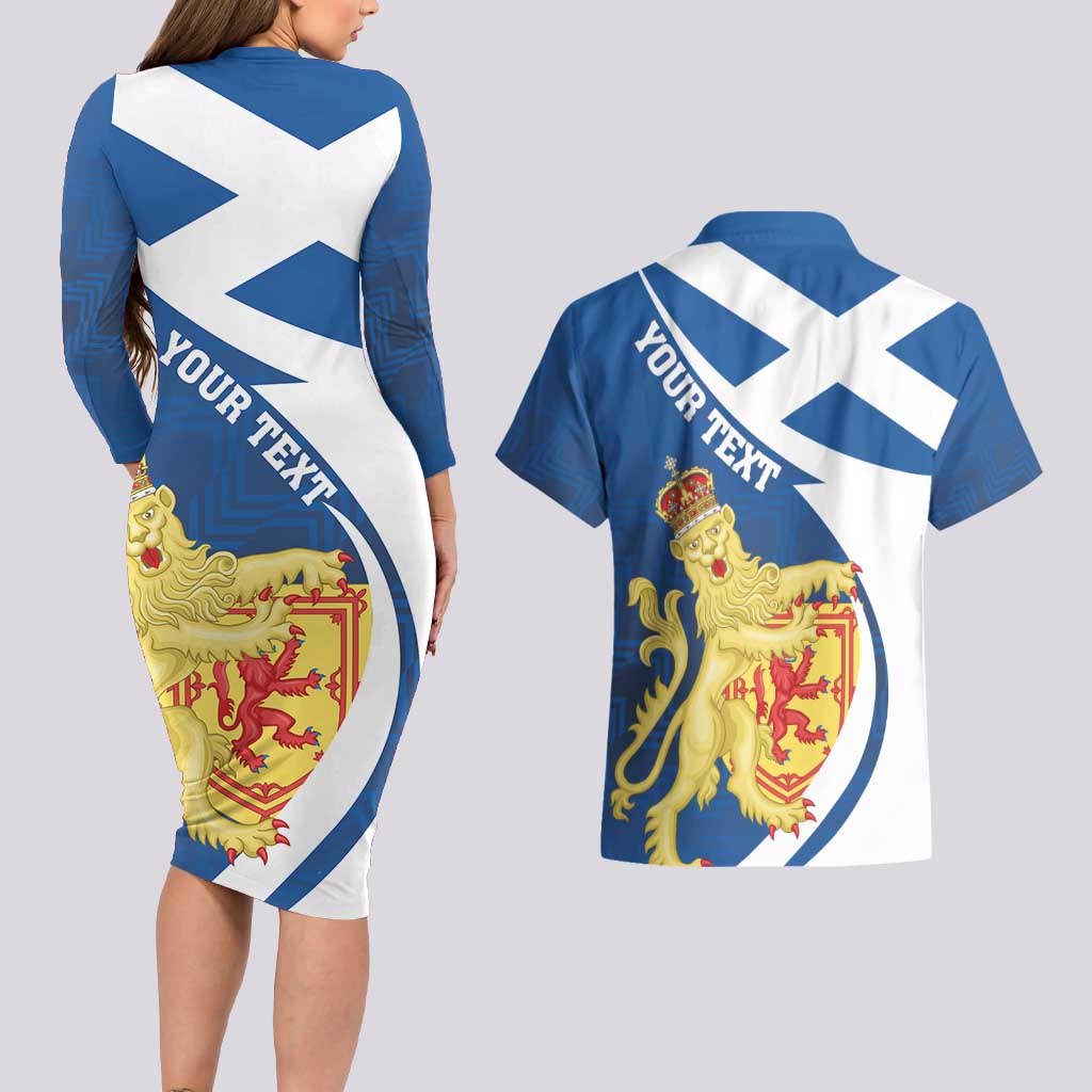 Personalized Scotland Couples Matching Long Sleeve Bodycon Dress and Hawaiian Shirt Lion Rampant Flag Style