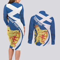 Personalized Scotland Couples Matching Long Sleeve Bodycon Dress and Long Sleeve Button Shirt Lion Rampant Flag Style