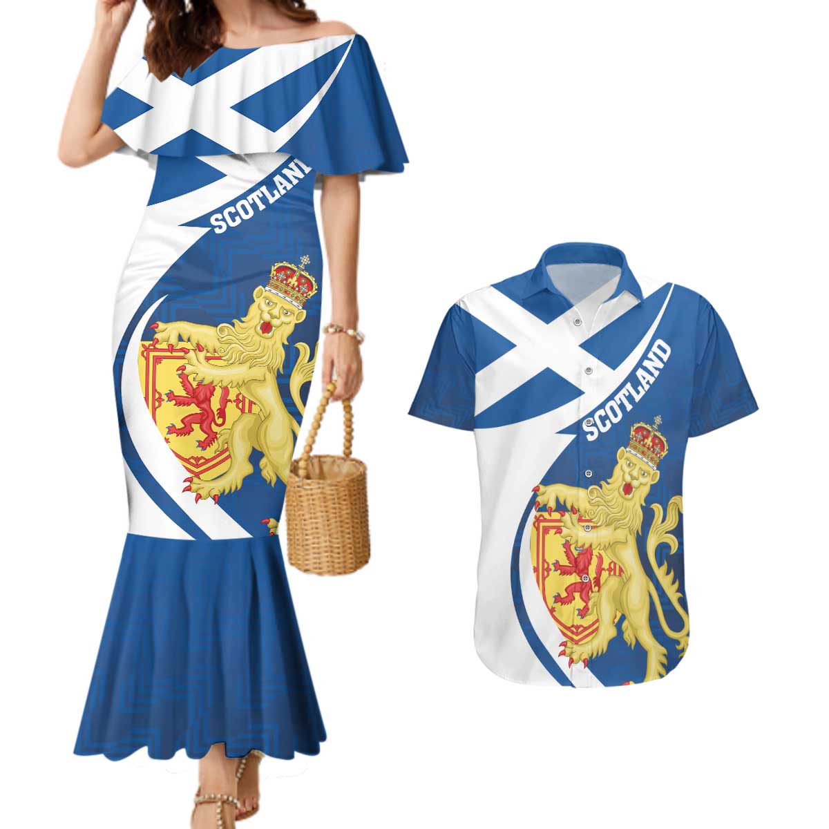 Personalized Scotland Couples Matching Mermaid Dress and Hawaiian Shirt Lion Rampant Flag Style