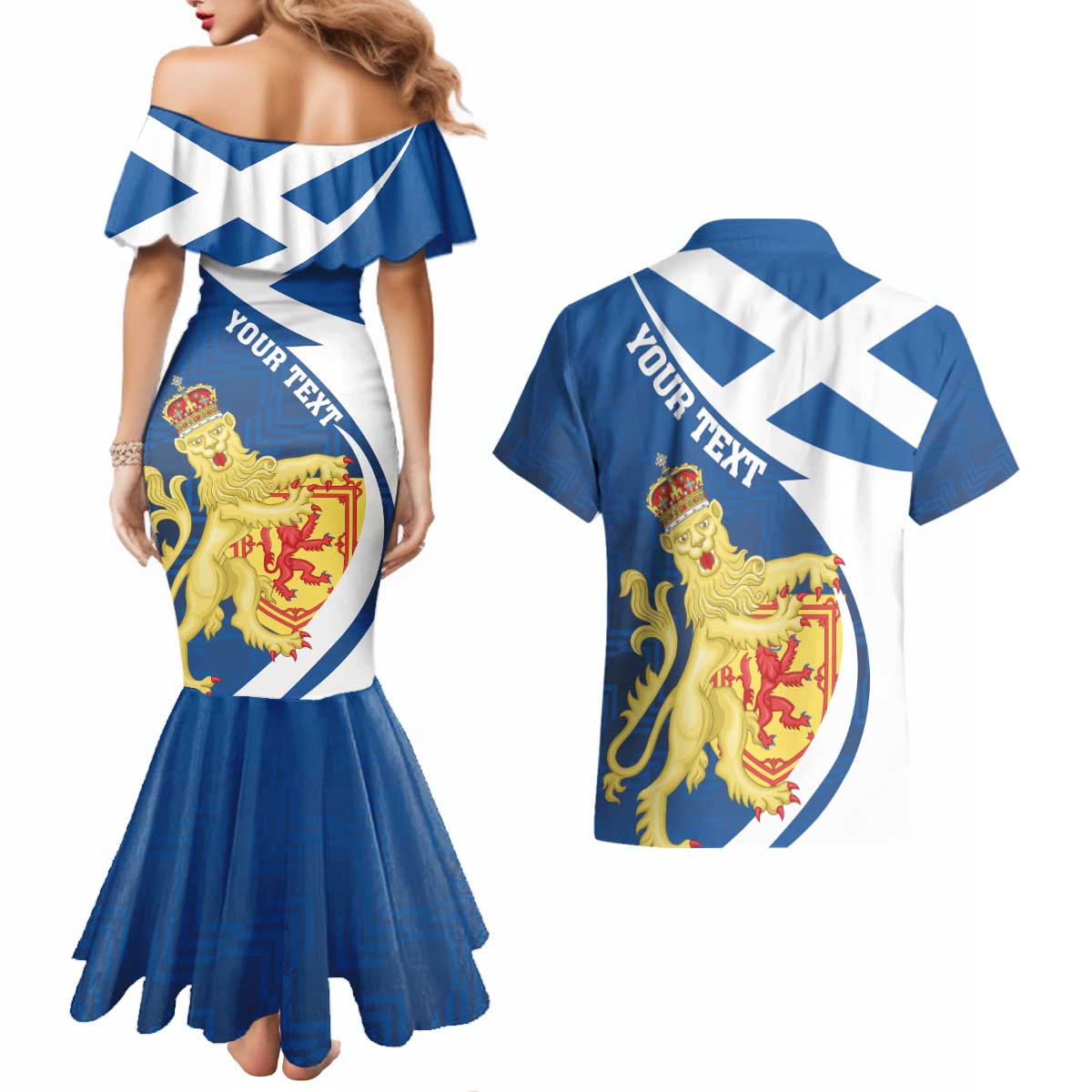 Personalized Scotland Couples Matching Mermaid Dress and Hawaiian Shirt Lion Rampant Flag Style