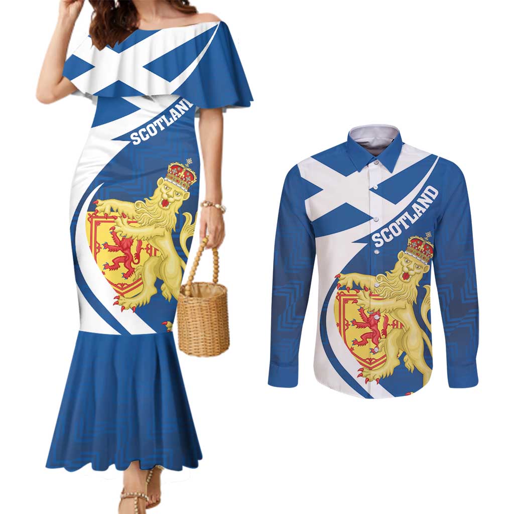 Personalized Scotland Couples Matching Mermaid Dress and Long Sleeve Button Shirt Lion Rampant Flag Style