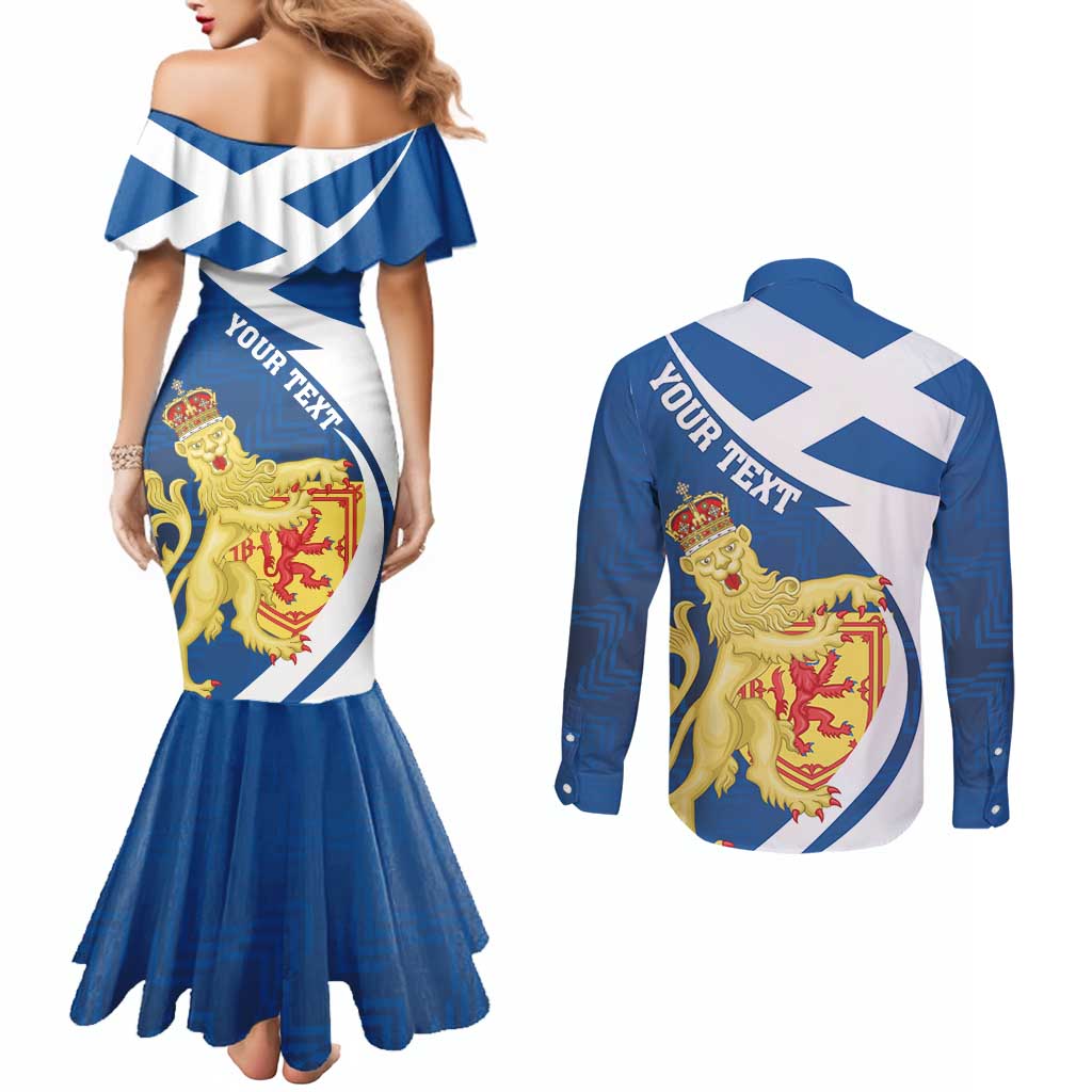 Personalized Scotland Couples Matching Mermaid Dress and Long Sleeve Button Shirt Lion Rampant Flag Style