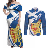 Personalized Scotland Couples Matching Off Shoulder Maxi Dress and Long Sleeve Button Shirt Lion Rampant Flag Style