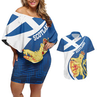 Personalized Scotland Couples Matching Off Shoulder Short Dress and Hawaiian Shirt Lion Rampant Flag Style