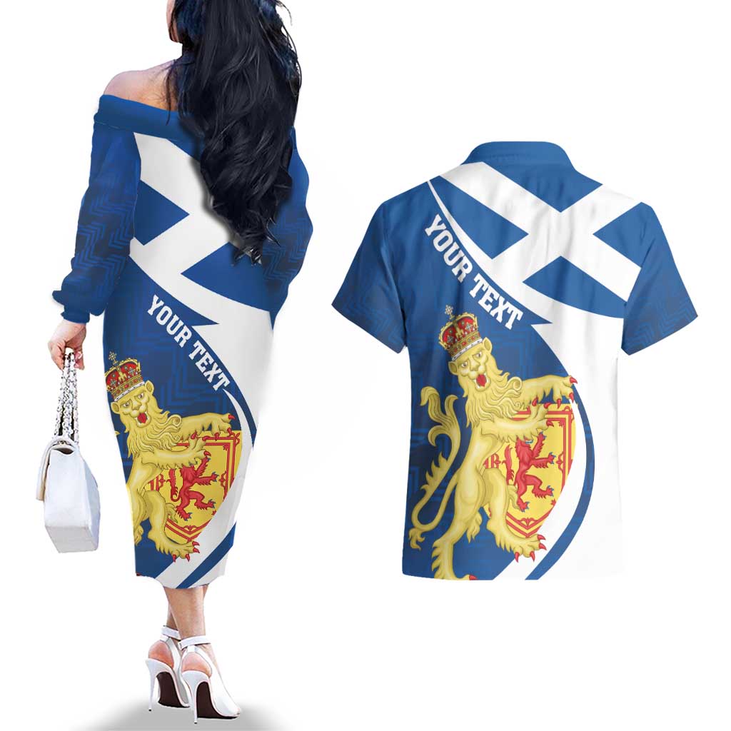 Personalized Scotland Couples Matching Off The Shoulder Long Sleeve Dress and Hawaiian Shirt Lion Rampant Flag Style