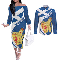Personalized Scotland Couples Matching Off The Shoulder Long Sleeve Dress and Long Sleeve Button Shirt Lion Rampant Flag Style