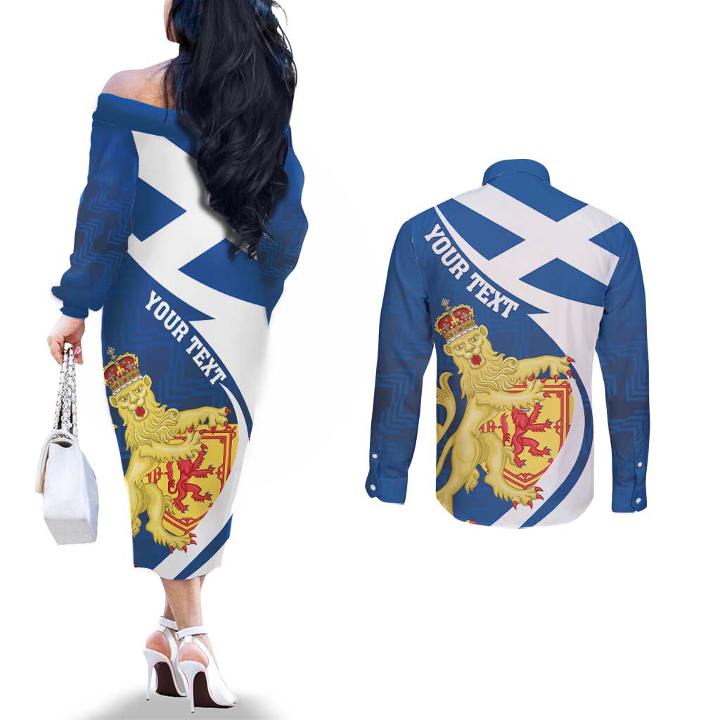 Personalized Scotland Couples Matching Off The Shoulder Long Sleeve Dress and Long Sleeve Button Shirt Lion Rampant Flag Style
