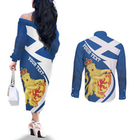 Personalized Scotland Couples Matching Off The Shoulder Long Sleeve Dress and Long Sleeve Button Shirt Lion Rampant Flag Style