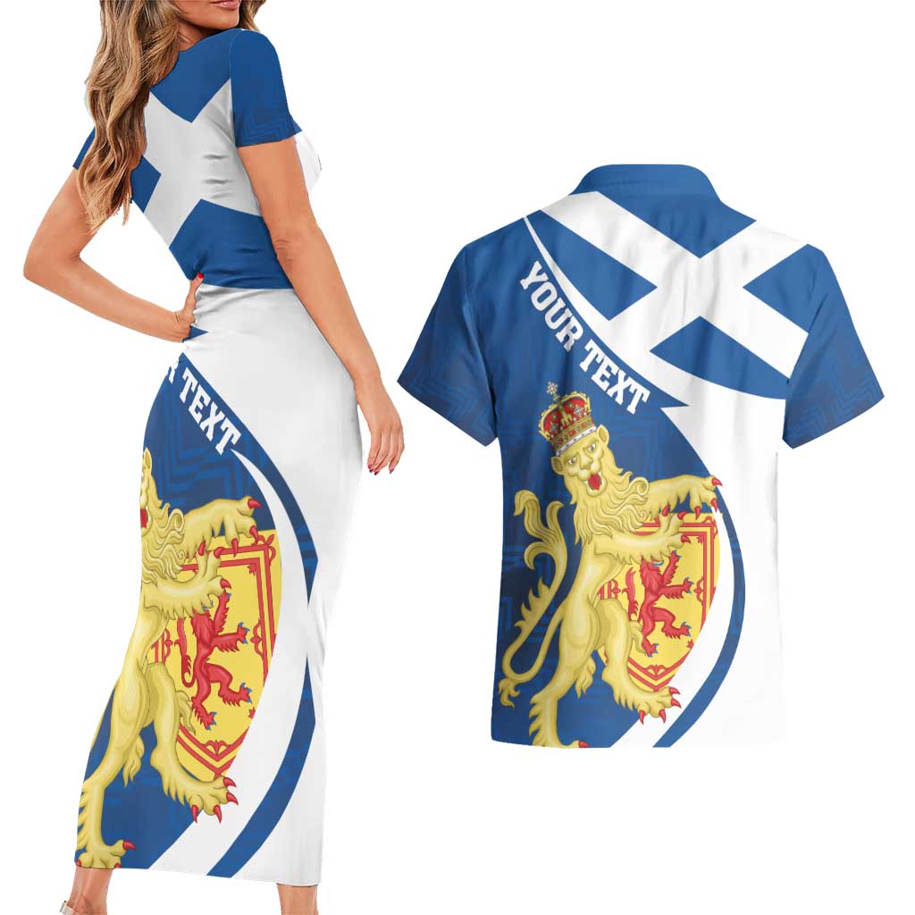 Personalized Scotland Couples Matching Short Sleeve Bodycon Dress and Hawaiian Shirt Lion Rampant Flag Style