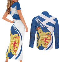 Personalized Scotland Couples Matching Short Sleeve Bodycon Dress and Long Sleeve Button Shirt Lion Rampant Flag Style