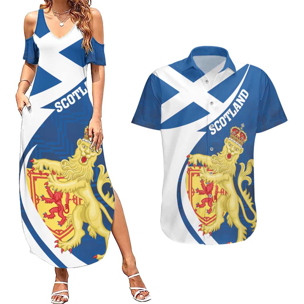 Personalized Scotland Couples Matching Summer Maxi Dress and Hawaiian Shirt Lion Rampant Flag Style