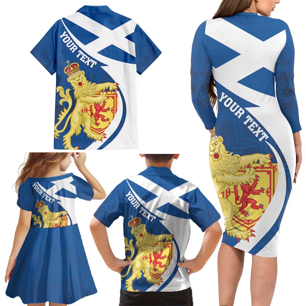 Personalized Scotland Family Matching Long Sleeve Bodycon Dress and Hawaiian Shirt Lion Rampant Flag Style