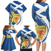 Personalized Scotland Family Matching Long Sleeve Bodycon Dress and Hawaiian Shirt Lion Rampant Flag Style