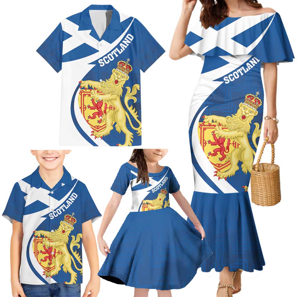 Personalized Scotland Family Matching Mermaid Dress and Hawaiian Shirt Lion Rampant Flag Style