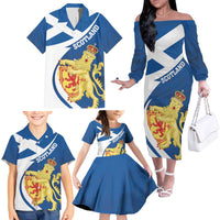 Personalized Scotland Family Matching Off The Shoulder Long Sleeve Dress and Hawaiian Shirt Lion Rampant Flag Style