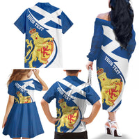 Personalized Scotland Family Matching Off The Shoulder Long Sleeve Dress and Hawaiian Shirt Lion Rampant Flag Style